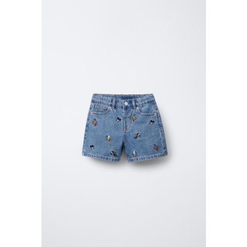 MICKEY MOUSE AND FRIENDS © DISNEY DENIM BERMUDA SHORTS - Mid-blue | ZARA United States