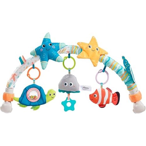 Baby Stroller Arch Toy for Infant & Toddler 0-6 Months, Musical Travel Car Seat Toys W/ Teether, Adjustable Mobile Arm for Crib, Bassinet, Pram, Bjorn Bounce Bar Activity Hanging Accessory 6-12(Sea)