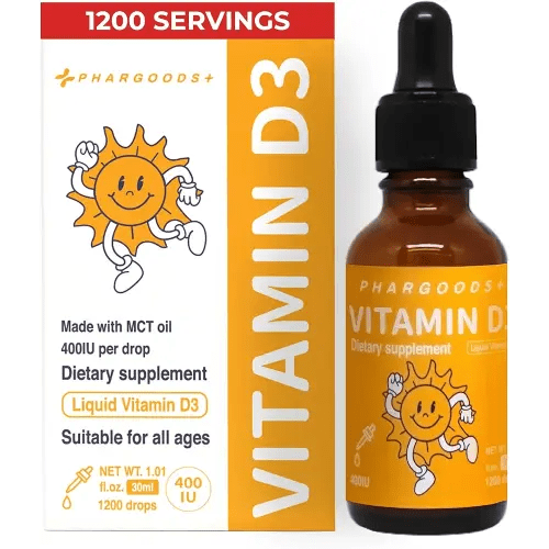 Baby Vitamin D3 Drops-400IU per Drop-1200 Servings-Safe for Newborns&Kids-Supports Immune&Bone Health-30ml