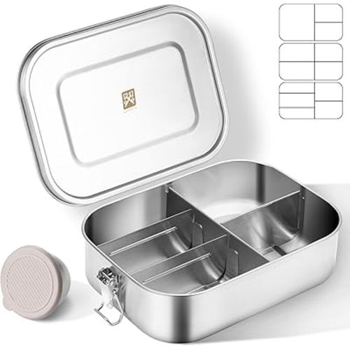 GOLDEN KEY 47QZ Stainless Steel Bento Box with 5 Compartments,1400ml Large & Thickened Metal Lunch Box for Kids or Adults,Eco-friendly Leak-Proof Container with Lockable Clips
