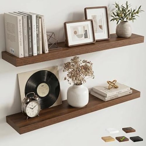 36In Floating Shelves for Wall, 6.5"D Wood Storage Shelves, Walnut Finish