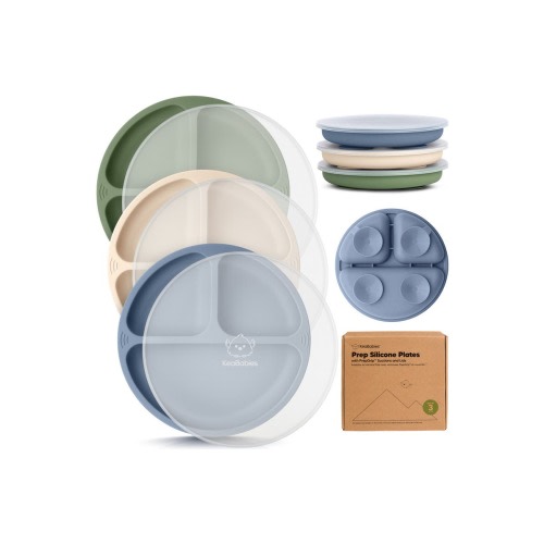 3-Pack Prep Silicone Suction Plates with Lids