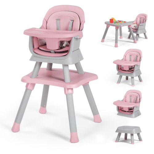 LINLUX 8 in 1 Convertible High Chair for Babies, Feeding Booster Seat for Toddlers, Pink