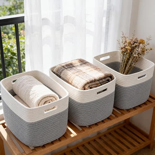 3 Pack Woven Baskets,Storage Baskets for Shelves with Handles
