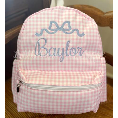 Toddler Pink Gingham Backpack with Name and Bow Topper