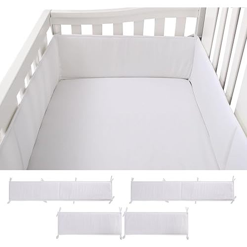 4 Sides Soft Cushioned Pads, Thick Cotton Crib Edge Set (White)