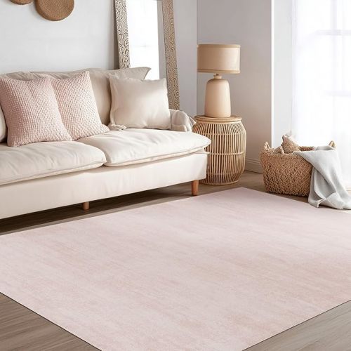Pink Area Rugs for Bedroom,Boho Washable Neutral Baby Rug for Nursery,6x9,Blush Pink Low Pile Soft Ombre Rug for Living Room Dining Room Kids Room Office 6 x 9
