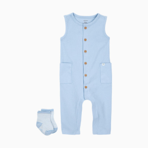 Carter's 2-Piece Jumpsuit & Socks Set - Blue, 3 M