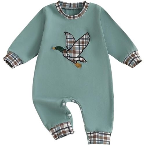 Infant Baby Boy Short Sleeve Romper Jumpsuit Duck Hunting Waffle Knit Outfit Newborn Spring Summer One Piece Clothes