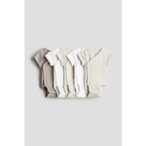 5-pack Organic Cotton Kimono Bodysuits, Beige/White, 3M