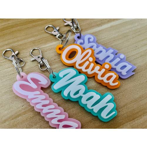 Personalized Acrylic Keychain, Acrylic Name Tag, Backpack Name Tag, Diaper Bag, Custom Name Keychains, Lunchbox Name Tag, Retro Name
