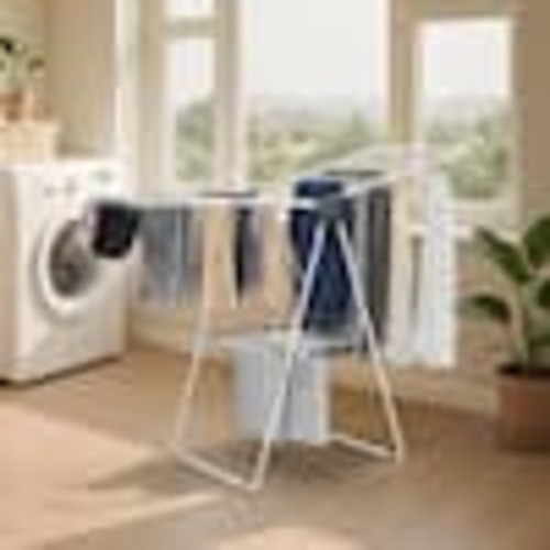 SKYSHALO 2-Tier Foldable Laundry Dryer Rack with 21 Drying Rods, Sock Clips, Metal Height-Adjustable, White LDSLYJAX5059Q3FK5001V0-SK0512