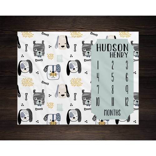 Puppy Milestone Blanket Monthly Growth Tracker Soft Fleece Dogs Blanket Baby Shower Gift Newborn Gift Blanket Watch Me Grow Baby Boy