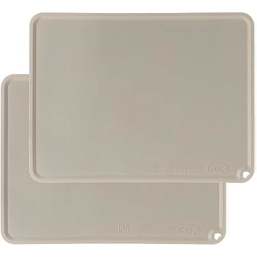 KVK Silicone Placemat for Toddles Kids Non-Slip Reusable Portable Baby Placemats for Restaurant Stain-Proof Children Food Mats Eating Table Mat 2 Pack (Ecru)