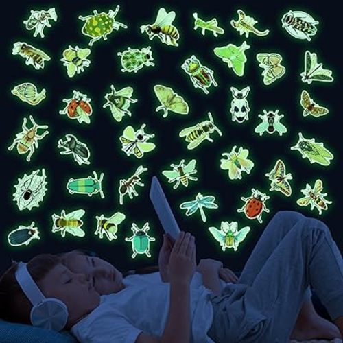 Glow in The Dark Insect Wall Stickers, Lifelike Insect Wall Decals, Butterfly Dragonfly Moth Spider Beetle Ladybug Stickers, Kids Teens Room Nursery Bedroom Living Kitchens Home Decorations