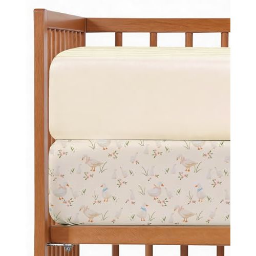 Baby Crib Sheets for Boys & Girls - Pack of 2 Fitted Microfiber Crib Sheets for Standard Crib & Toddler Mattress - Soft, Breathable and Wrinkle Free - Machine Washable - Oeko Tex - 52x28x8in - Goose