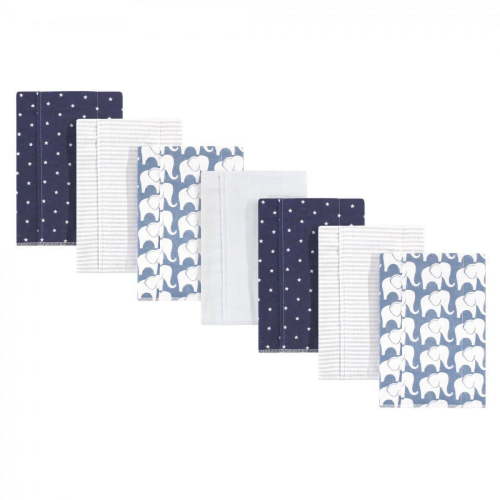 Hudson Baby Infant Boy Cotton Flannel Burp Cloths 7pk, Boy Elephant, One Size