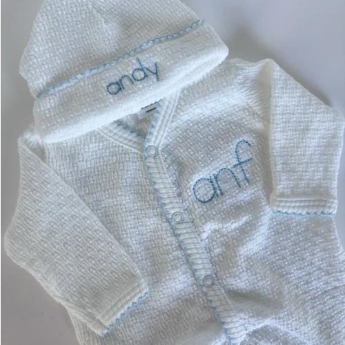 Paty White Footie w/ Blue Trim - Size Newborn – The Scouted Stitch