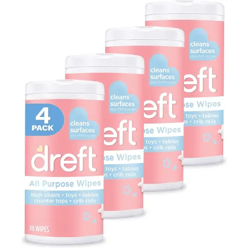 Dreft Multi-Surface All-Purpose Gentle Cleaning Wipes for Baby Toys, Car Seat, High Chair & More, 70 Count (Pack of 4)
