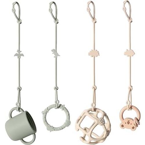 Andy Bear Toy Straps for Baby Toy Safety Straps Silicone High Chair Toy Straps Toddler Bottle Straps for Strollers, High Chair, Cribs, Car Seat, Stroller Accessories, Dinosaur Toys Straps 4PK Sage