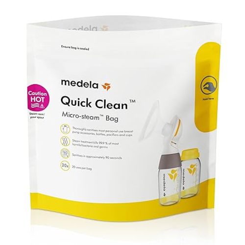 Medela Quick Clean Micro-Steam Bags for Bottles and Breast Pump Parts | Eliminates 99.9% of Common Bacteria and Germs for Easy Disinfecting of Most Breast Pump Accessories | 5 CT