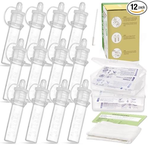 haakaa Colostrum Collector Syringes Set Colostrum Harvesting Kit Include 2 Storage Cases and 2 Cotton Cloth Wipes to Collect Store and Feed Colostrum, 0.1oz/4ml,12pcs