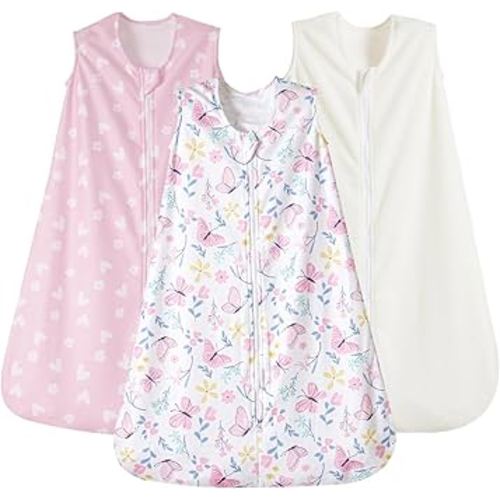 PHF 3 Pack Warm Micro-Fleece Baby Sleep Sack 0-6 Months, Soft Baby Wearable Blanket, 2-Way Zipper Sleeping Bags, Comfy Toddler Sleeping Sack for Girls, Small Size, Butterfly
