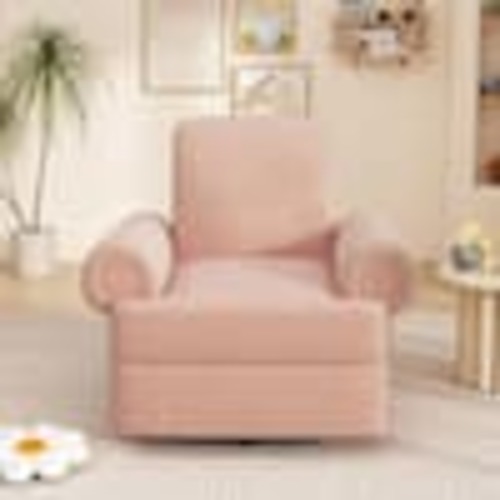 CHRISTOPHER KNIGHT HOME Montaro Modern Pink Chenille Upholstered Round Arm Swivel Recliner Rocker Chair with Adjustable Backrest 147316