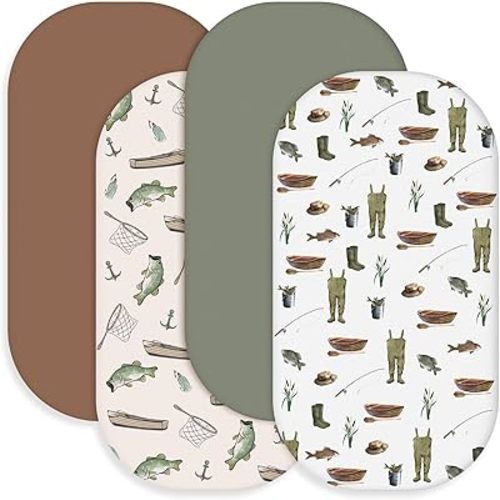 Lounsweer 4 Pack Fishing Bassinet Sheets 32 x 16 x 4 Inches Stretchy Neutral Fitted Baby Fishing Bassinet Mattress Sheets for Standard Mattress Gift Set