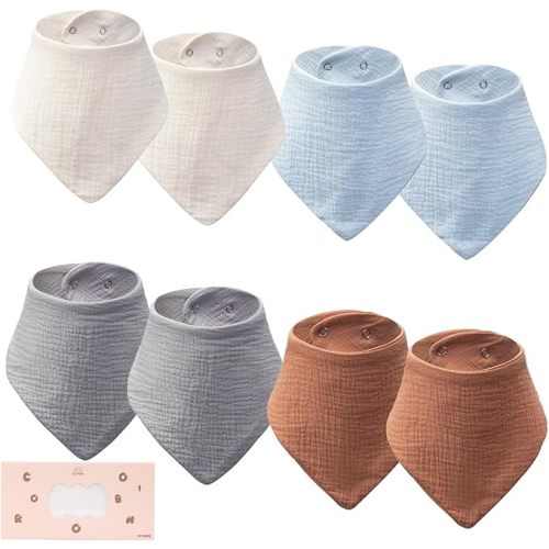 8 pack-Muslin Baby Bibs, 100% Cotton Baby Bandana Drool Bibs, Ultra Soft & Absorbent for Newborns & Infants