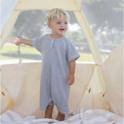 Stone Waffle Henley Romper