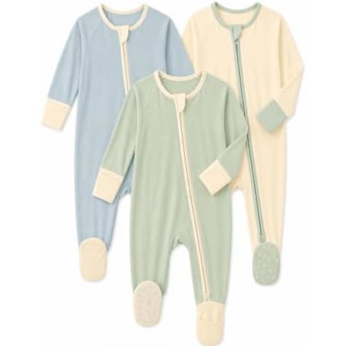 3 Packs Baby Footie Pajamas Viscose from Bamboo Sleepers 0-9 Months