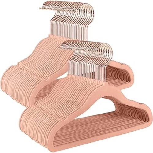 SONGMICS Baby Kids Hangers 50 Pack for Closet, 11.8 x 8.1 Inches, Rose Gold 360° Swivel Hooks, Space-Saving Clothes Velvet Hangers for Nursery, Non-Slip, Jelly Pink UCRF027P01