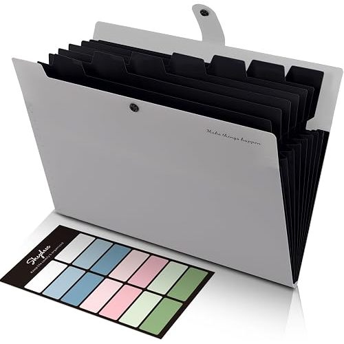 SKYDUE Accordion File Organizer, 8 Pockets Expanding File Folders, Portable Document Paper Organizer, Home College School Office Supplies, Letter Size Gray