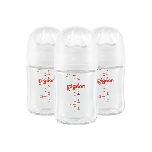 Pigeon Glass Baby Bottles Wide Neck, 5.4 Oz, Pack of 3 | Nurture & Nest, Borosilicate Glass, Anti-Colic Bottle, Natural Feel, Easy to Clean, Includes 3pcs Stage 1 Nipples (0M+)
