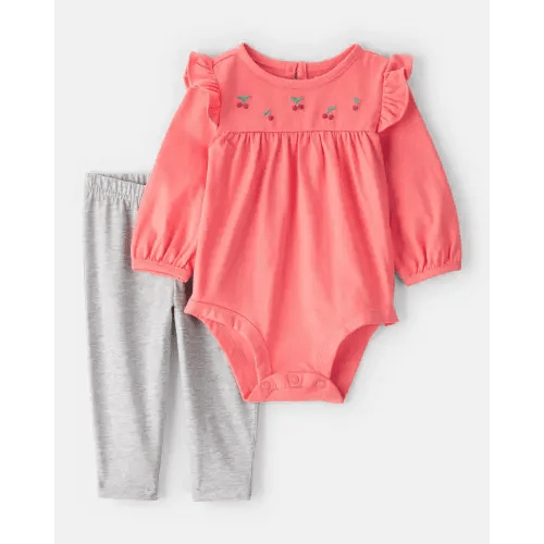Baby Girl 2-Piece Cherry Bodysuit & Pant Set - Coral | Carter's