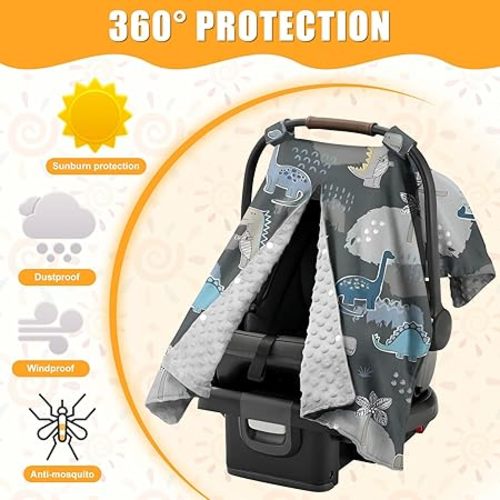 Carseat Covers Baby Boy, Car Seat Cover Baby, Dinosaur Minky Infant Car Seat Covers, Washable Breathable Stroller Cover Nursing Cover, Newborn Shower Gift, 30" x 40"