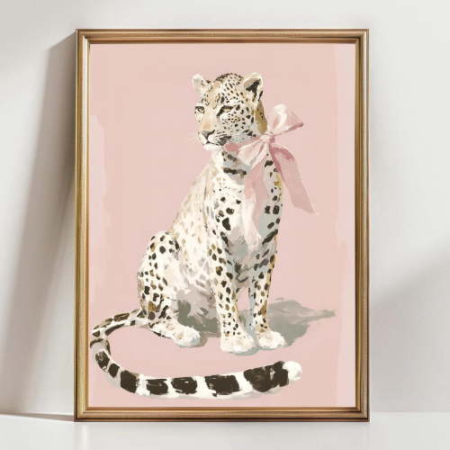 Leopard Nursery Wall Art Cute Baby Leopard Pink Bow Safari Animal Decor