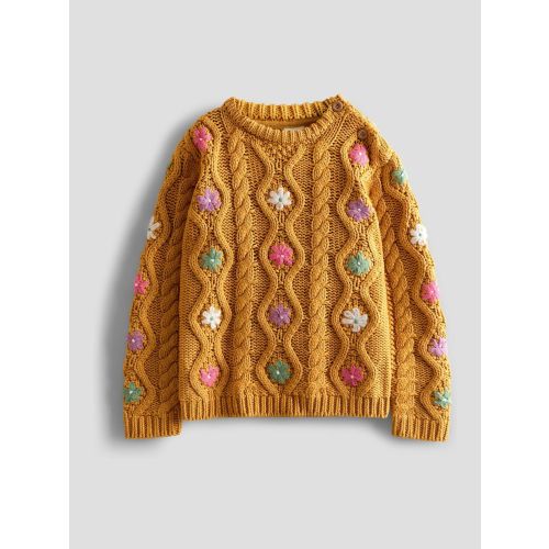 Mustard Yellow Embroidered Chunky Knit Jumper