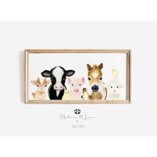 Farm Animal Nursery Decor, Farm Animals Canvas Pano Art, Pano Nursery Wall Art, Baby Girl, Baby Boy Nursery, Baby Room Decor, Farm Nursery
