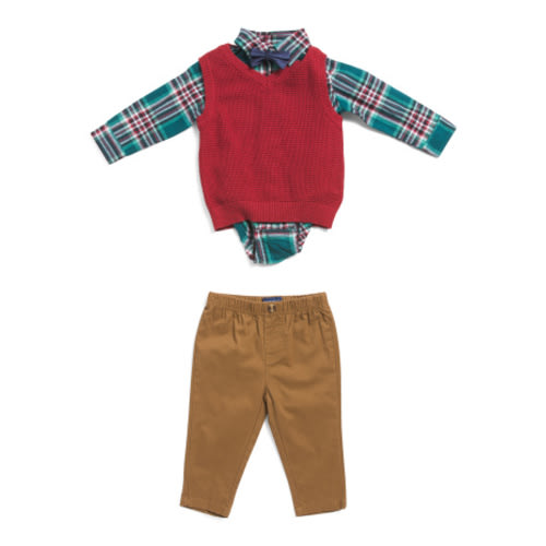 Infant Boys Plaid Button Down Sweater Vest Top Pants And Bow Tie Set | Baby Boys (0-24m) | Marshalls
