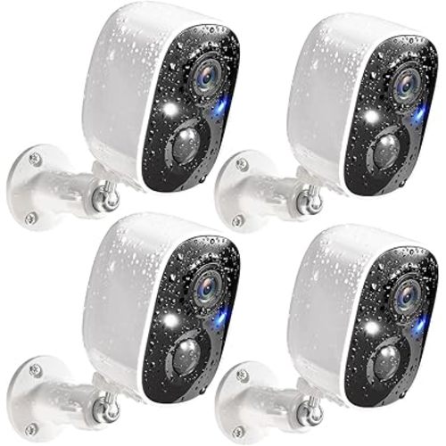 GMK Security Cameras Wireless Outdoor, 2K Color Night Vision AI Motion Detection 2-Way Talk Battery Powered 3MP WiFi Home Indoor Camera IP65 Waterproof Spotlight Siren Alarm Cloud/SD Storage 4-Pack