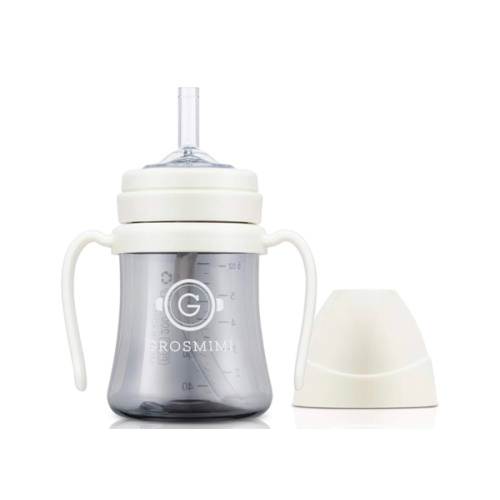 GROSMIMI Spill Proof no Spill Magic Sippy Cup with Straw with Handle for Baby and Toddlers, Customizable, PPSU, BPA Free 6 oz (White)