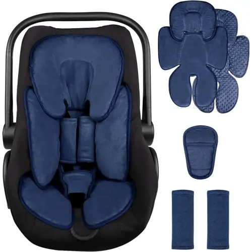 2 in 1 Infant Car Seat Insert Head and Body Support Set, Reversible Newborn Insert for Carseat with 3 Extra Strap Paddings, Soft Stroller Cushion Pillow Insert Girls, Fits for Stroller, Swing, Blue