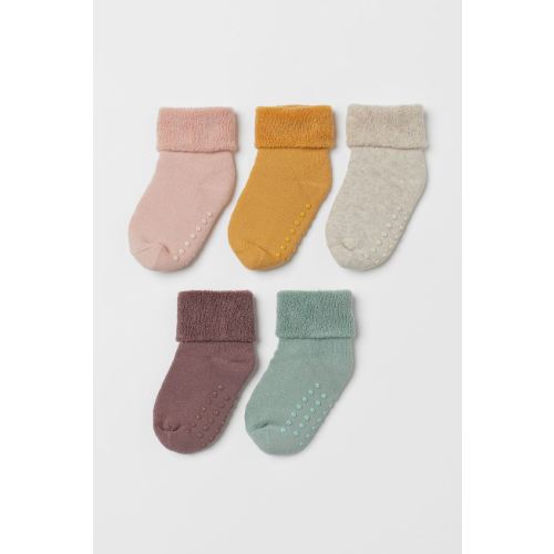 5-pack Terry Socks - Dusky green/dark yellow - Kids | H&M US