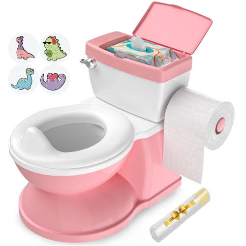 Baby Potty Training Toilet with Realistic Flushing Sound & Feel like an Adult Toilet, Removable Pot, Storage Tank and Toilet Paper Holder for Aged 1-3(Pink)