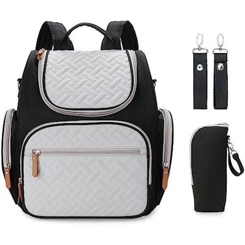 Baby Diaper Backpack - Large Capacity Water-Resistant Nappy Bag with Insulated Pockets, Stroller Straps, Travel Backpack&Outdoor Bag ((Black)