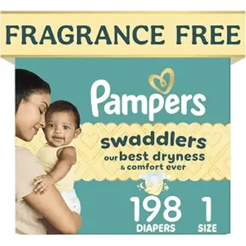 Pampers Swaddlers Diapers, Size 1 (8-14 lbs), 198 Count, Fragrance Free, Hypoallergenic, Absorbent, Pediatrician Recommended, Skin Safe