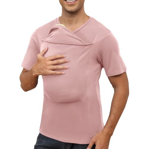 Mens Baby Carrier Shirt Dad Shirt for Men Short Sleeve Pocket Tee Shirts | New Dad Gifts T-Shirt Baby Wearing Skin to Skin Shirts