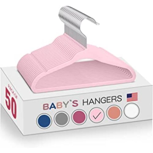 Baby Velvet Hangers 50pack-11“Inch Non Slip Kids Hangers for Infant/Toddler Pink Hangers